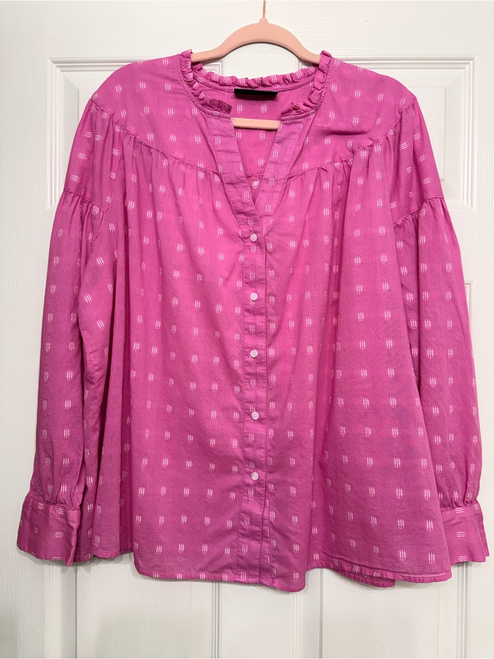 Lane Bryant Pink Ruffle Neck Button Front Blouse Size 18 Plus